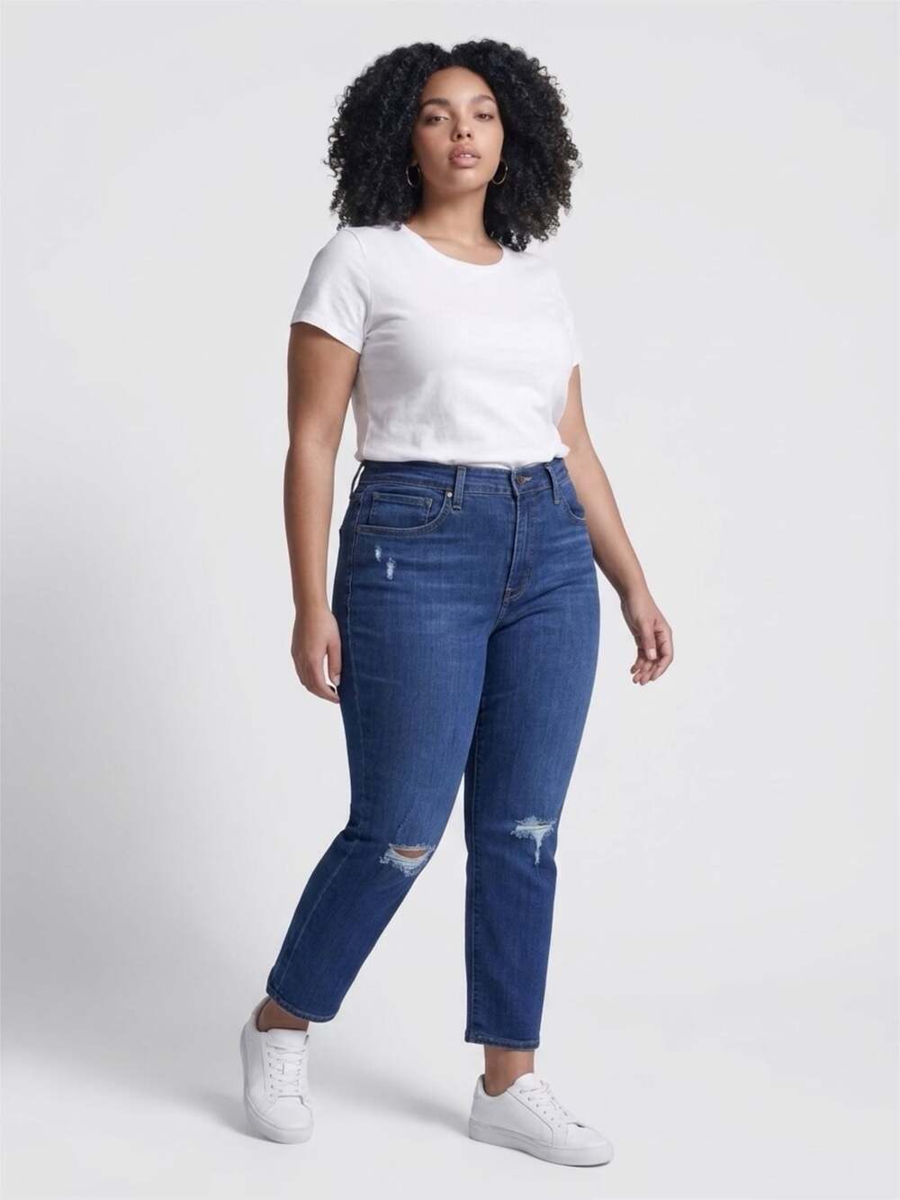 Levi's 724 High Rise Straight Crop Jeans Medium Wash Distressed Size 30